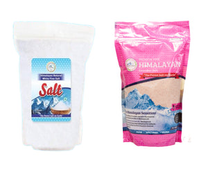 Himalayan Natural Fine White Salt + Fine Pink Salt 1kg